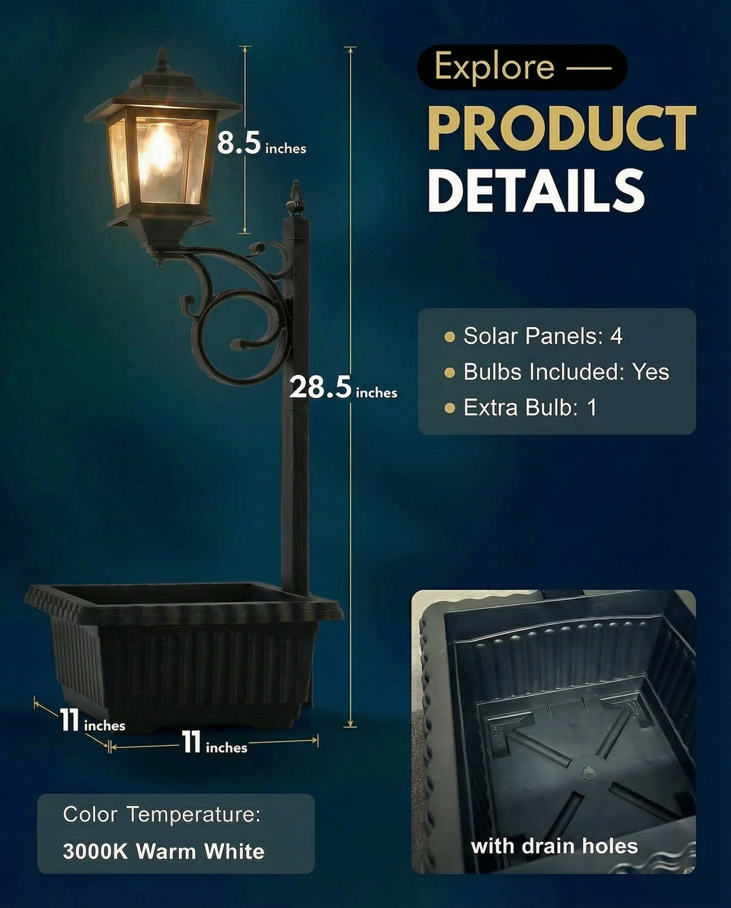 Solar Powered Decorative Lamp Post for Patio & Porch