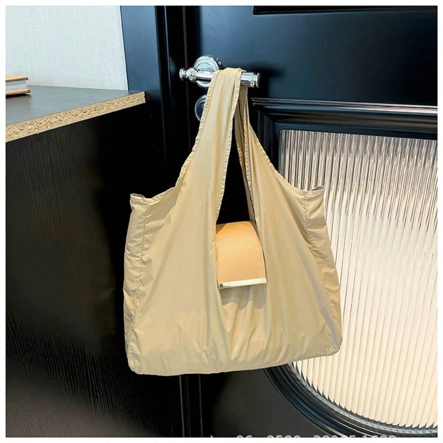 Sandy Fawn Foldaway Keychain Tote opened in its full tote shape